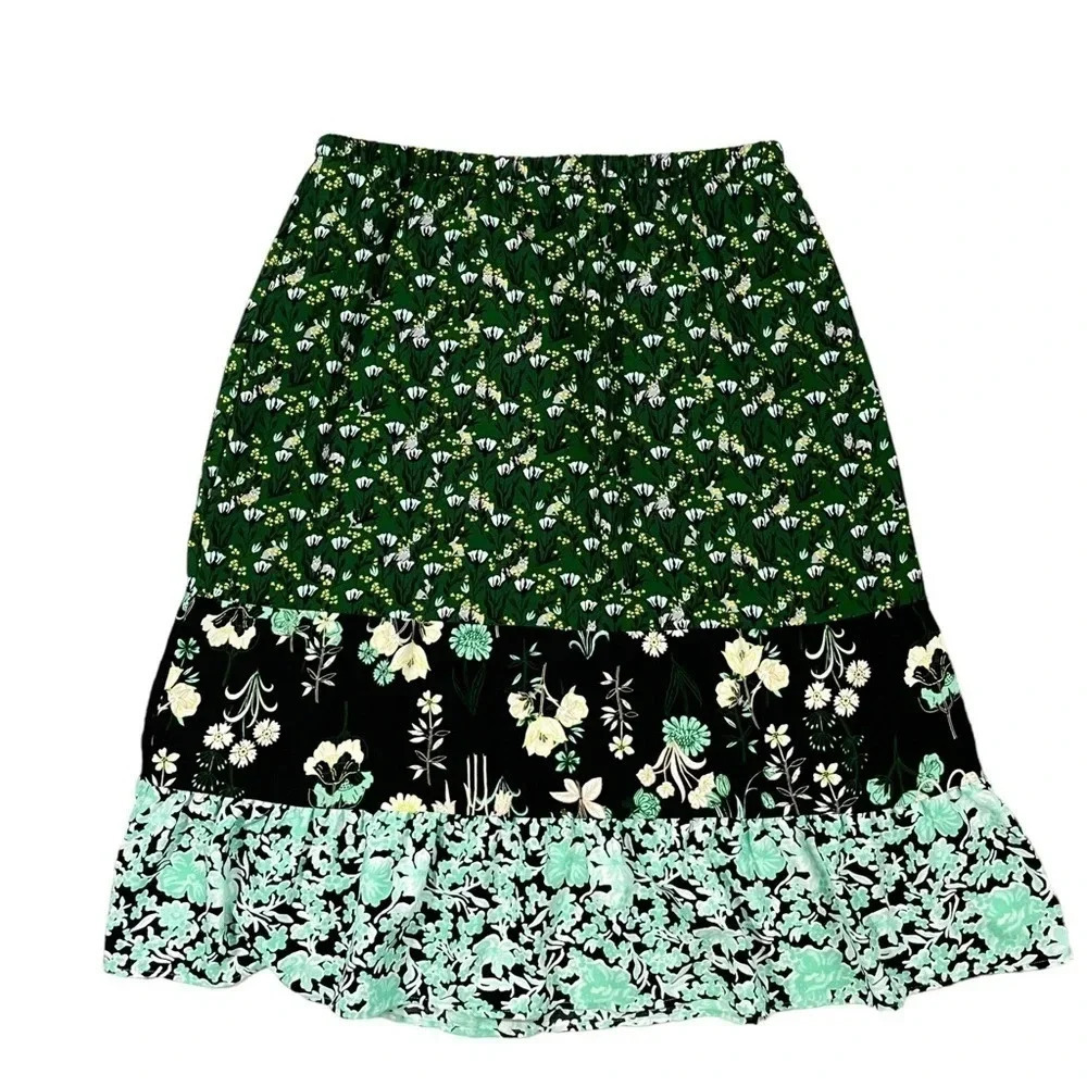 LOFT Floral Fox Midi Mixed Print Tiered Skirt - Picture 4 of 4